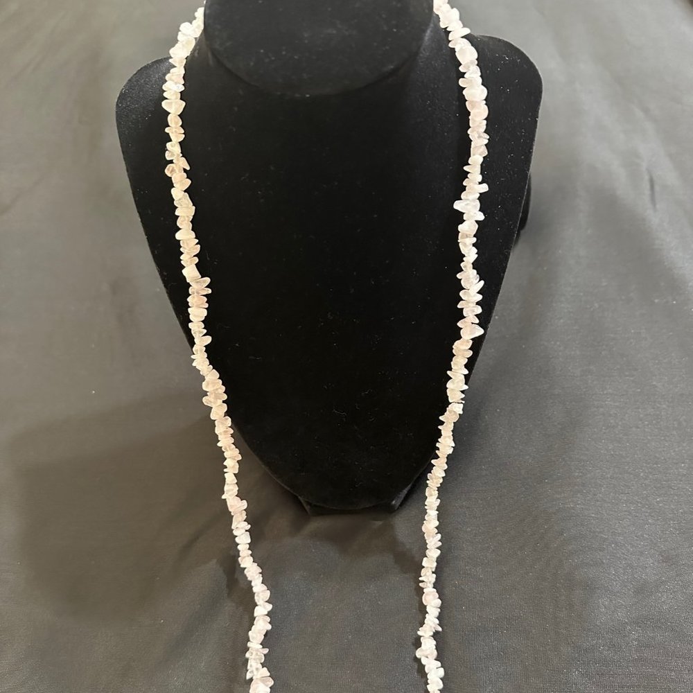 Vintage Long Rose Quartz Chip Necklace